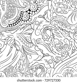 Seamless mehndi vector pattern. Hand-made illustration. Black and white binary pattern, monochrome doodle texture.