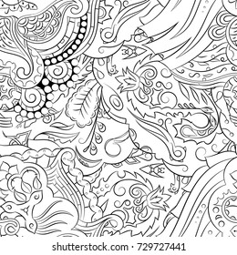 Seamless mehndi vector pattern. Hand-made illustration. Black and white binary pattern, monochrome doodle texture.