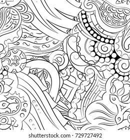Seamless mehndi vector pattern. Hand-made illustration. Black and white binary pattern, monochrome doodle texture.