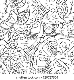 Seamless mehndi vector pattern. Hand-made illustration. Black and white binary pattern, monochrome doodle texture.