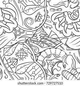 Seamless mehndi vector pattern. Hand-made illustration. Black and white binary pattern, monochrome doodle texture.