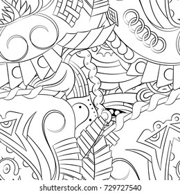 Seamless mehndi vector pattern. Hand-made illustration. Black and white binary pattern, monochrome doodle texture.