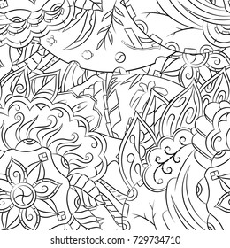 Seamless mehndi vector pattern. Hand-made illustration. Black and white binary pattern, monochrome doodle texture.