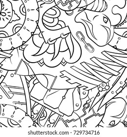 Seamless mehndi vector pattern. Hand-made illustration. Black and white binary pattern, monochrome doodle texture.