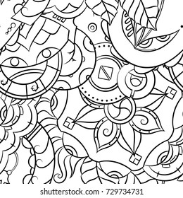 Seamless mehndi vector pattern. Hand-made illustration. Black and white binary pattern, monochrome doodle texture.