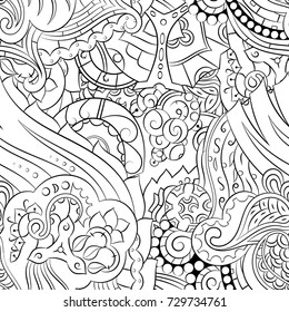 Seamless mehndi vector pattern. Hand-made illustration. Black and white binary pattern, monochrome doodle texture.