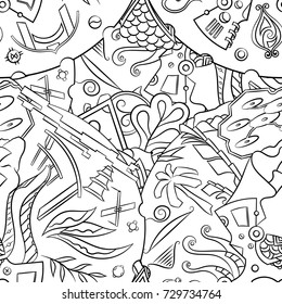 Seamless mehndi vector pattern. Hand-made illustration. Black and white binary pattern, monochrome doodle texture.