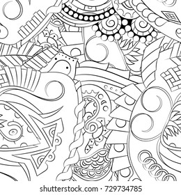 Seamless mehndi vector pattern. Hand-made illustration. Black and white binary pattern, monochrome doodle texture.