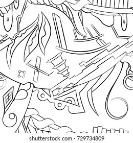 Seamless mehndi vector pattern. Hand-made illustration. Black and white binary pattern, monochrome doodle texture.