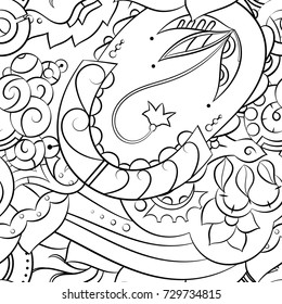 Seamless mehndi vector pattern. Hand-made illustration. Black and white binary pattern, monochrome doodle texture.