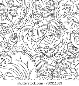 Seamless mehndi vector pattern. Hand-made illustration. Black and white binary pattern, monochrome doodle texture.