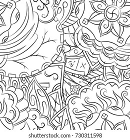 Seamless mehndi vector pattern. Hand-made illustration. Black and white binary pattern, monochrome doodle texture.