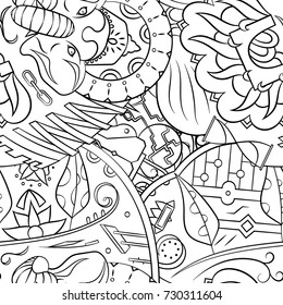 Seamless mehndi vector pattern. Hand-made illustration. Black and white binary pattern, monochrome doodle texture.