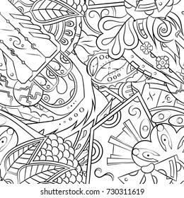 Seamless mehndi vector pattern. Hand-made illustration. Black and white binary pattern, monochrome doodle texture.