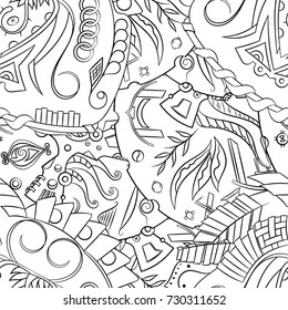 Seamless mehndi vector pattern. Hand-made illustration. Black and white binary pattern, monochrome doodle texture.