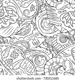 Seamless mehndi vector pattern. Hand-made illustration. Black and white binary pattern, monochrome doodle texture.