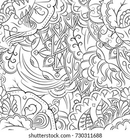 Seamless mehndi vector pattern. Hand-made illustration. Black and white binary pattern, monochrome doodle texture.