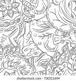 Seamless mehndi vector pattern. Hand-made illustration. Black and white binary pattern, monochrome doodle texture.