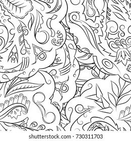 Seamless mehndi vector pattern. Hand-made illustration. Black and white binary pattern, monochrome doodle texture.