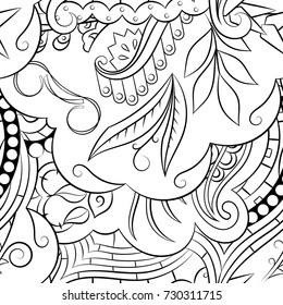 Seamless mehndi vector pattern. Hand-made illustration. Black and white binary pattern, monochrome doodle texture.