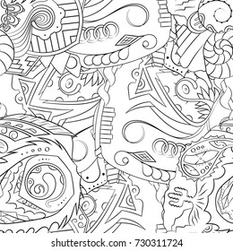 Seamless mehndi vector pattern. Hand-made illustration. Black and white binary pattern, monochrome doodle texture.