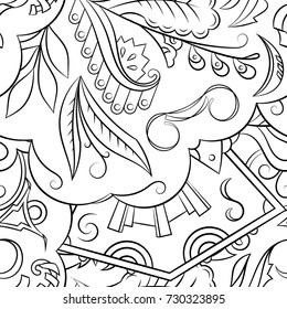 Seamless mehndi vector pattern. Hand-made illustration. Black and white binary pattern, monochrome doodle texture.