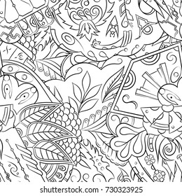 Seamless mehndi vector pattern. Hand-made illustration. Black and white binary pattern, monochrome doodle texture.