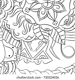Seamless mehndi vector pattern. Hand-made illustration. Black and white binary pattern, monochrome doodle texture.