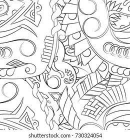 Seamless mehndi vector pattern. Hand-made illustration. Black and white binary pattern, monochrome doodle texture.