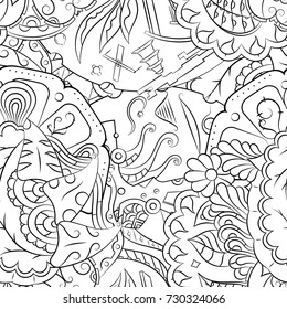 Seamless mehndi vector pattern. Hand-made illustration. Black and white binary pattern, monochrome doodle texture.