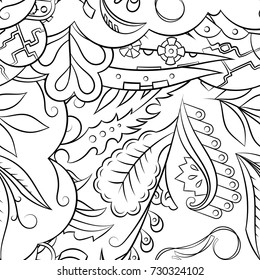 Seamless mehndi vector pattern. Hand-made illustration. Black and white binary pattern, monochrome doodle texture.