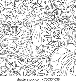 Seamless mehndi vector pattern. Hand-made illustration. Black and white binary pattern, monochrome doodle texture.