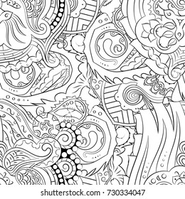 Seamless mehndi vector pattern. Hand-made illustration. Black and white binary pattern, monochrome doodle texture.