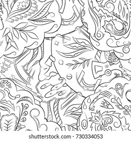 Seamless mehndi vector pattern. Hand-made illustration. Black and white binary pattern, monochrome doodle texture.