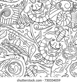 Seamless mehndi vector pattern. Hand-made illustration. Black and white binary pattern, monochrome doodle texture.