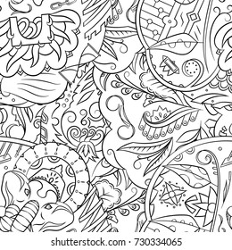 Seamless mehndi vector pattern. Hand-made illustration. Black and white binary pattern, monochrome doodle texture.