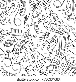 Seamless mehndi vector pattern. Hand-made illustration. Black and white binary pattern, monochrome doodle texture.