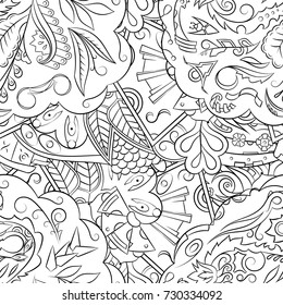 Seamless mehndi vector pattern. Hand-made illustration. Black and white binary pattern, monochrome doodle texture.