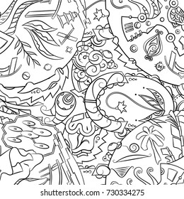 Seamless mehndi vector pattern. Hand-made illustration. Black and white binary pattern, monochrome doodle texture.