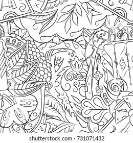 Seamless mehndi vector pattern. Hand-made illustration. Black and white binary pattern, monochrome doodle texture.