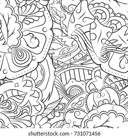 Seamless mehndi vector pattern. Hand-made illustration. Black and white binary pattern, monochrome doodle texture.