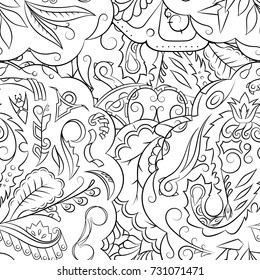 Seamless mehndi vector pattern. Hand-made illustration. Black and white binary pattern, monochrome doodle texture.