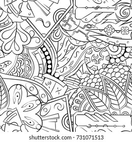Seamless mehndi vector pattern. Hand-made illustration. Black and white binary pattern, monochrome doodle texture.