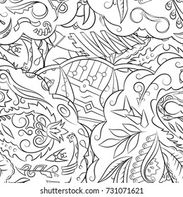 Seamless mehndi vector pattern. Hand-made illustration. Black and white binary pattern, monochrome doodle texture.