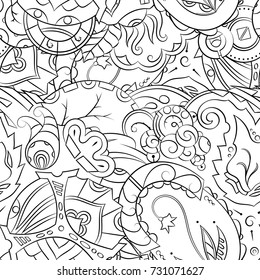 Seamless mehndi vector pattern. Hand-made illustration. Black and white binary pattern, monochrome doodle texture.