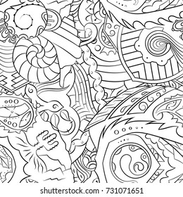 Seamless mehndi vector pattern. Hand-made illustration. Black and white binary pattern, monochrome doodle texture.