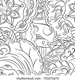 Seamless mehndi vector pattern. Hand-made illustration. Black and white binary pattern, monochrome doodle texture.