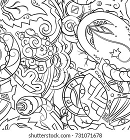 Seamless mehndi vector pattern. Hand-made illustration. Black and white binary pattern, monochrome doodle texture.