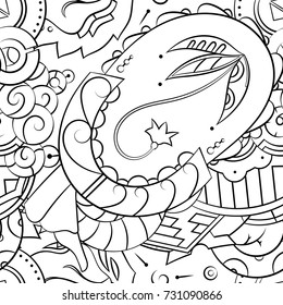 Seamless mehndi vector pattern. Hand-made illustration. Black and white binary pattern, monochrome doodle texture.