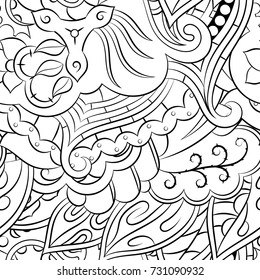 Seamless mehndi vector pattern. Hand-made illustration. Black and white binary pattern, monochrome doodle texture.